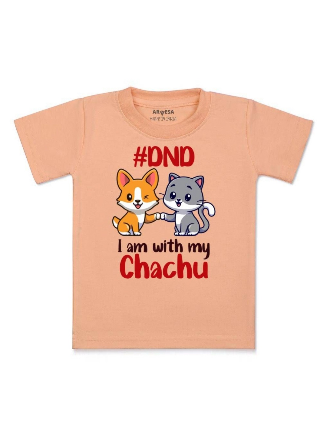 

Arvesa Kids Dnd I Am With My Chachu Printed Tshirt, Peach