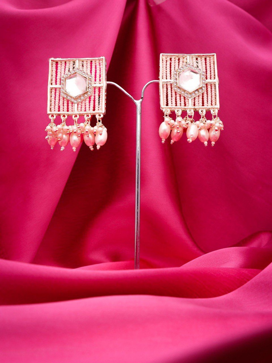 

Anouk Silver Plated Artificial Stones Studded And Beaded Drop Earrings