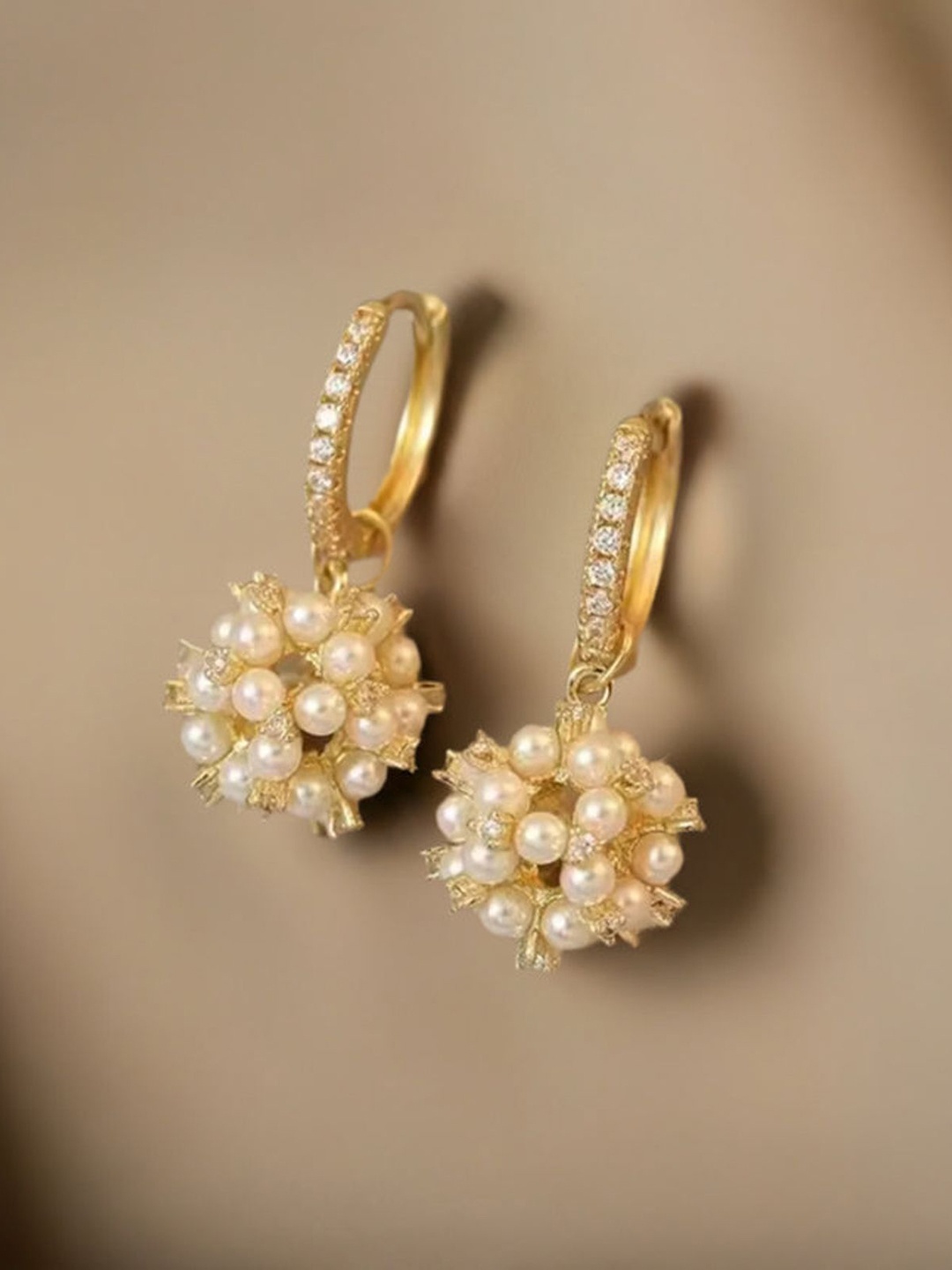 

PolluxCraft Gold Plated Pearls Contemporary Shaped Korean Drop Earrings
