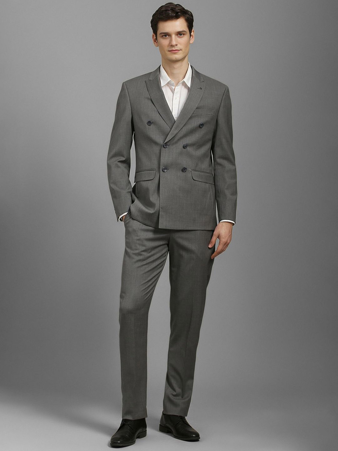 

Louis Philippe Men Slim-Fit Textured Formal Double-Breasted Two-Piece Suits, Grey