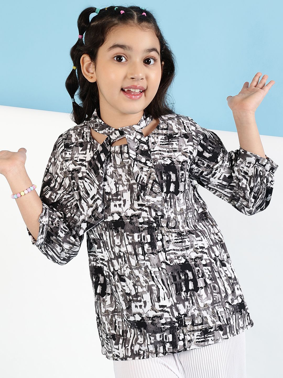 

Miss & Chief Girls Abstract Printed Boxy Top, Black