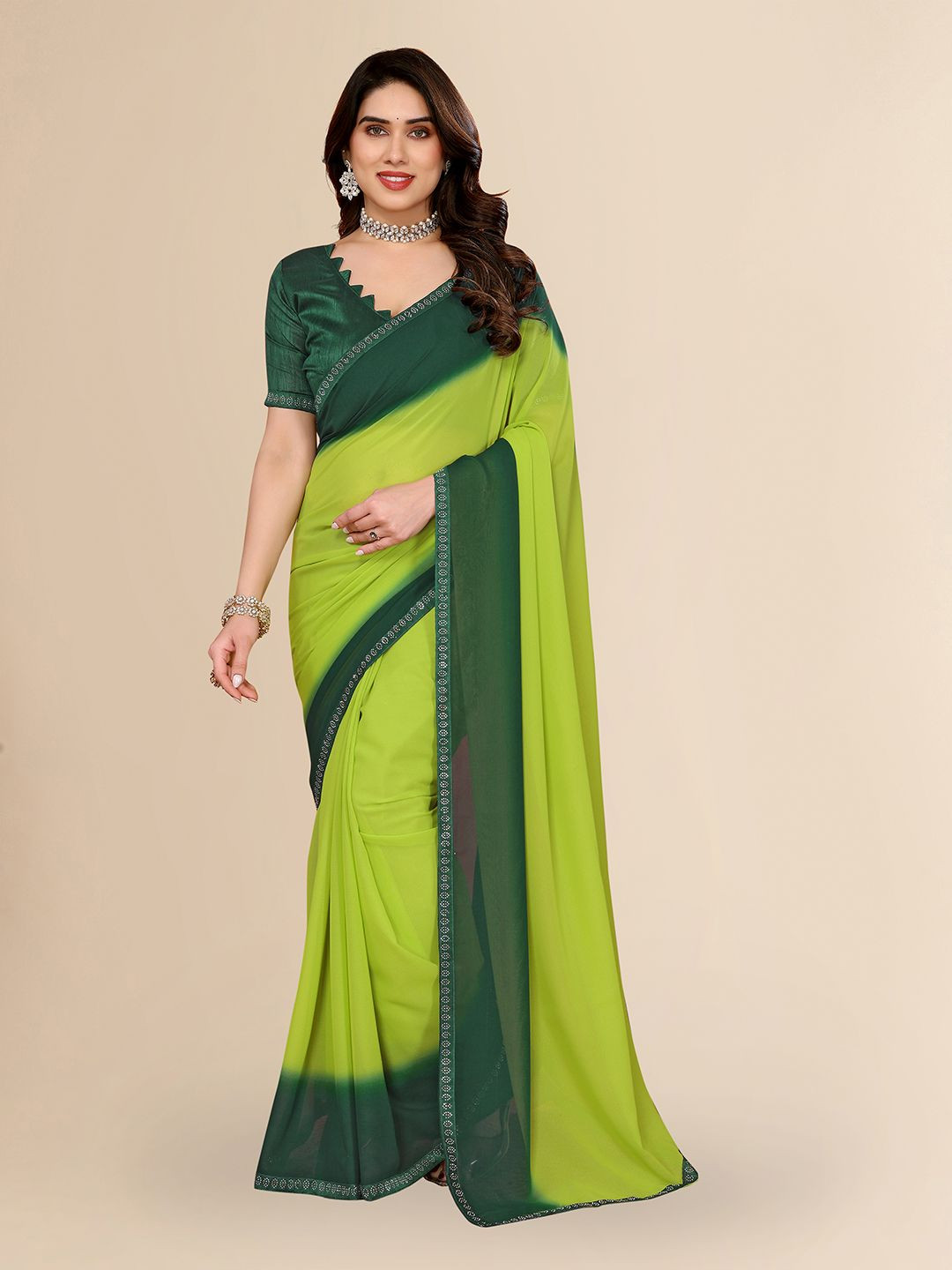 

Moda Rapido Embellished Saree, Green