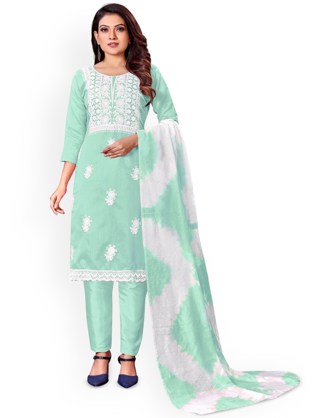 

SAINOOR Floral Embroidered Unstitched Dress Material, Sea green