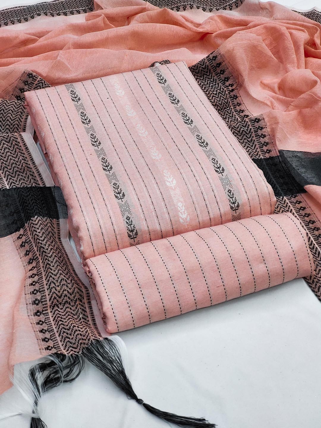 

SAINOOR Floral Woven Design Cotton Jacquard Unstitched Dress Material, Peach