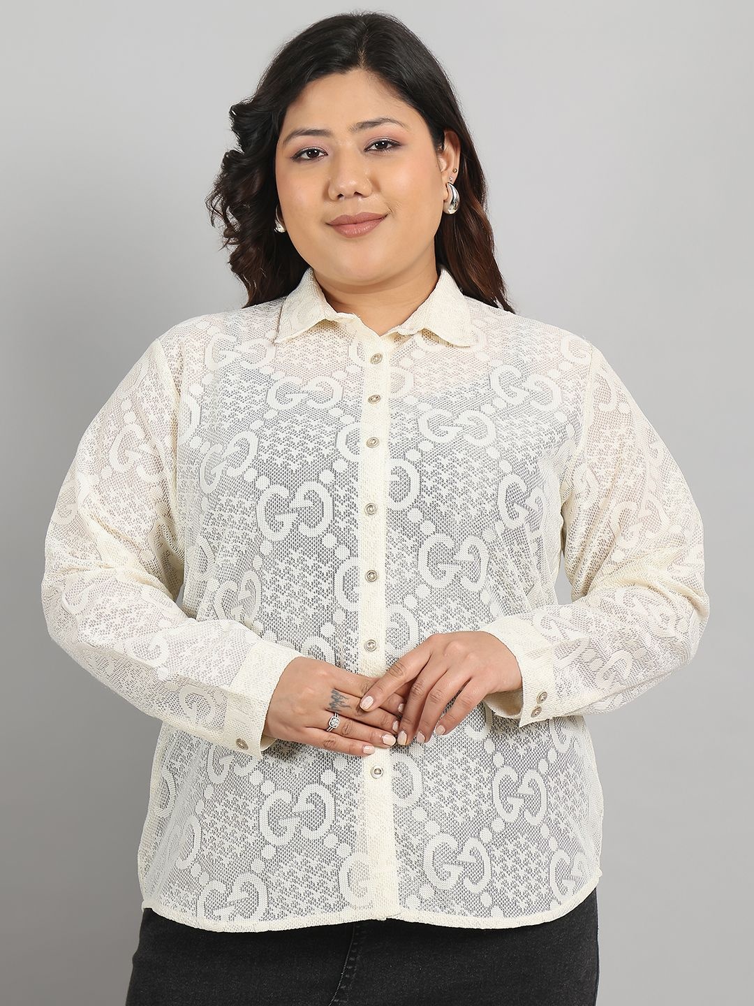 

Tulsattva Women Classic Opaque Printed Casual Shirt, Cream