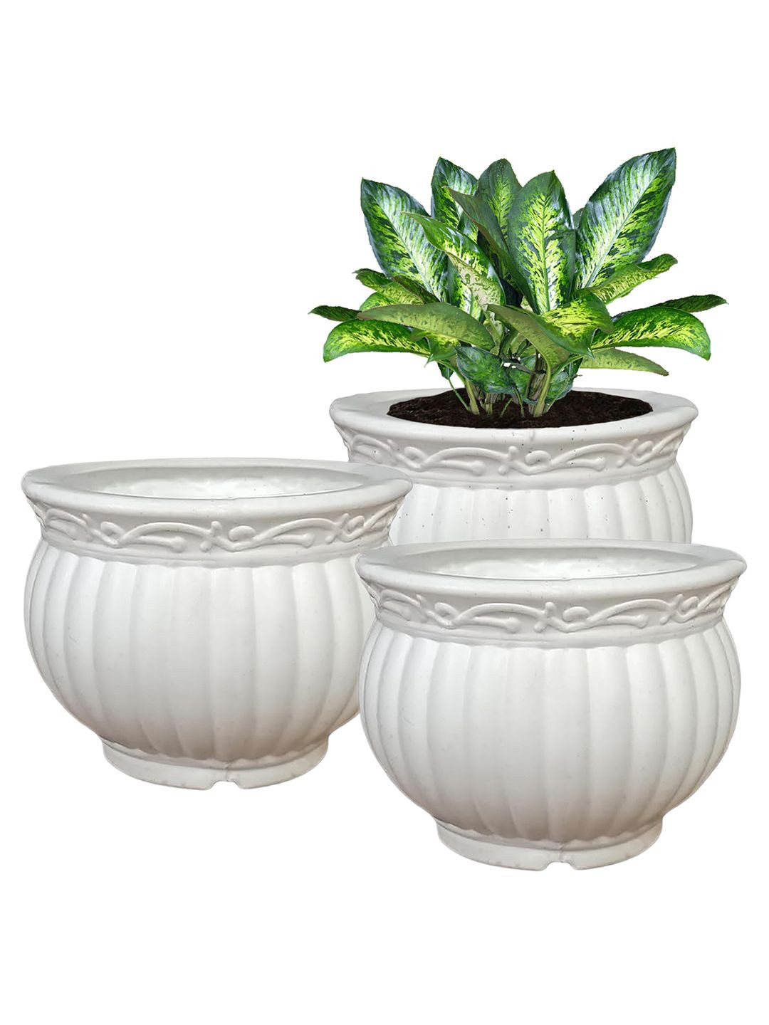 

Kuber Industries White 3 Pieces Textured Planters
