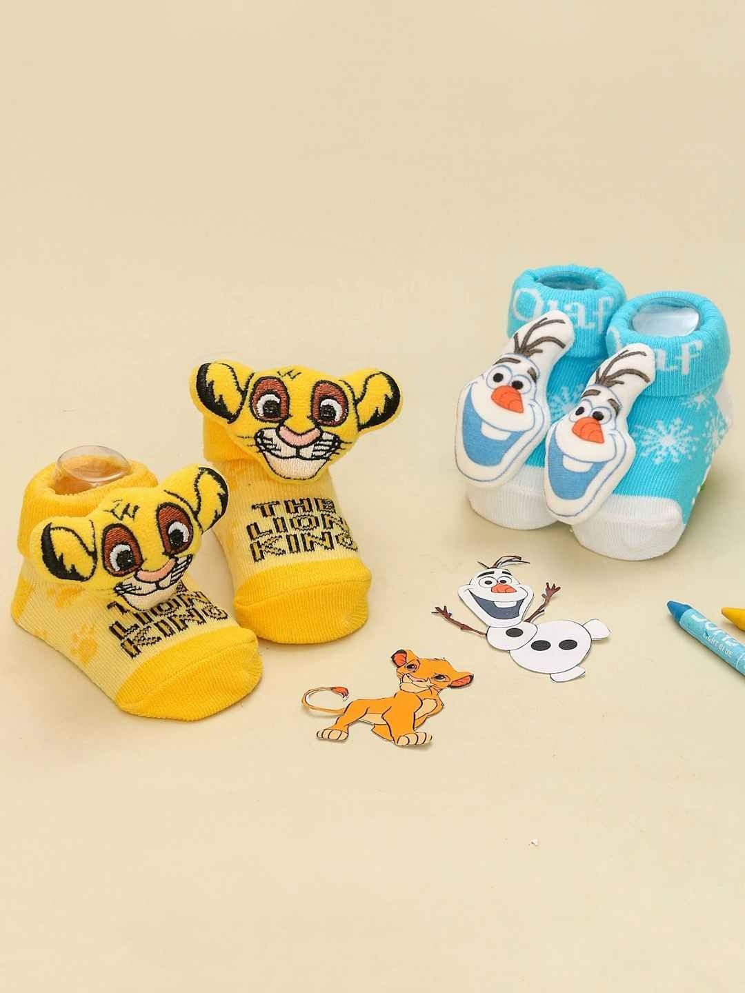 

Yellow Bee Infants Pack Of 2 Lion King & Frozen Olaf Patterned Ankle Length Socks, Blue