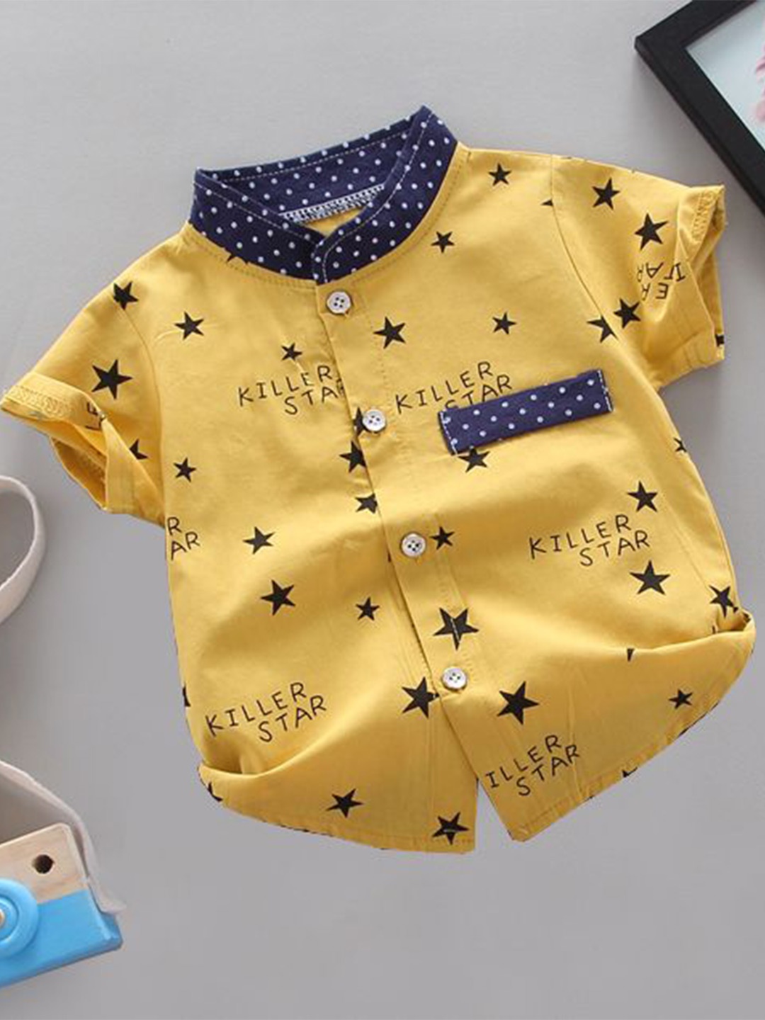 

DANGAR Unisex Kids Premium Opaque Printed Casual Shirt, Yellow