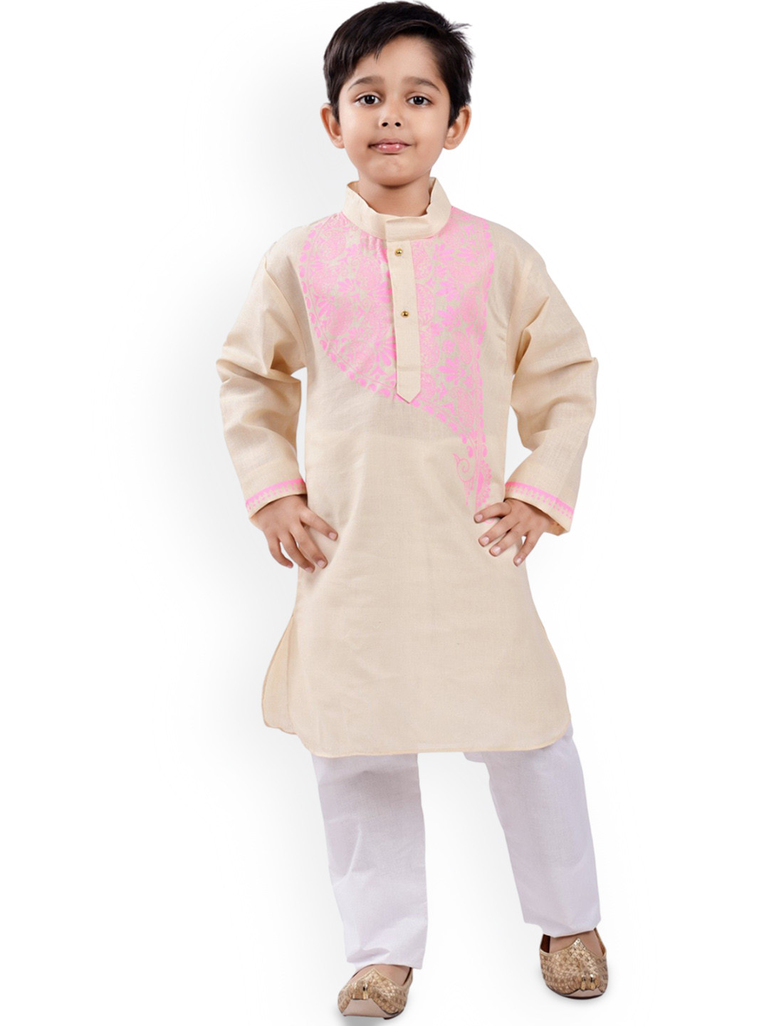 

BAESD Boys Paisley Printed Mandarin Collar Straight Kurta With Trouser, Beige