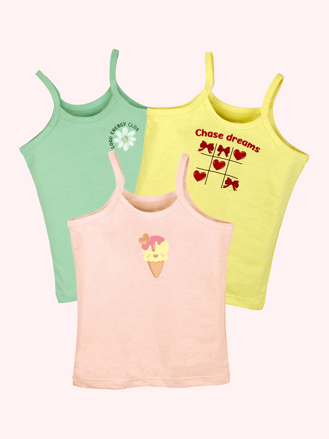

KiddoPanti Pack Of 3 Cotton Camisoles, Green