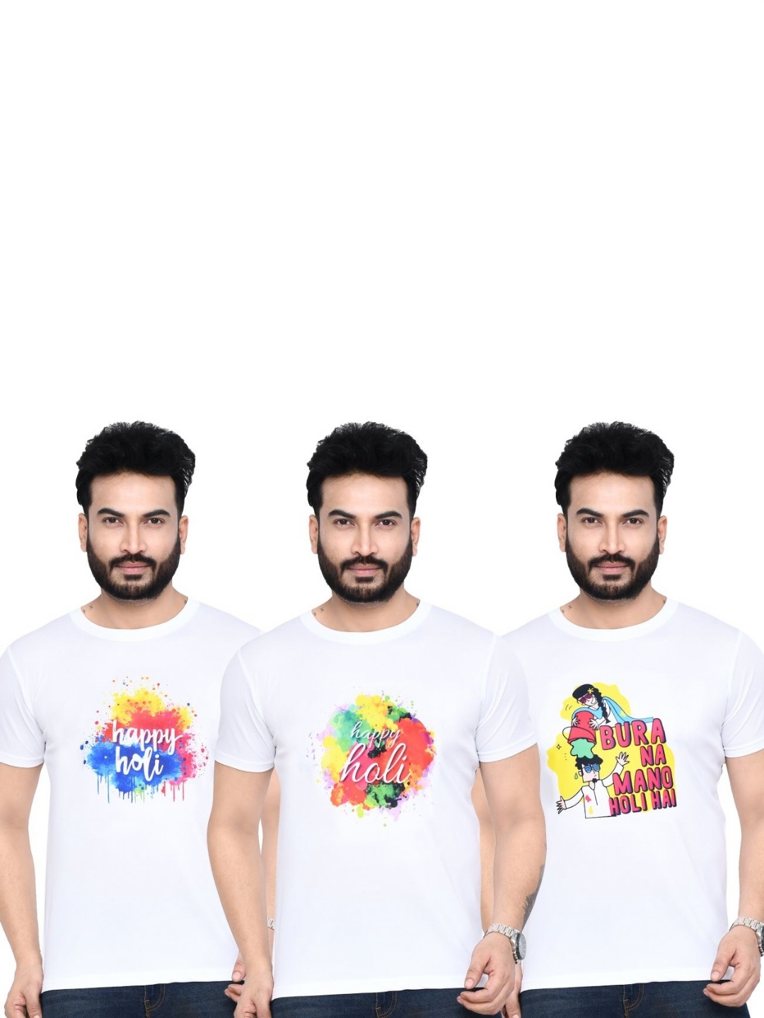 

RAPL Men 3 Printed Applique T-shirt, White