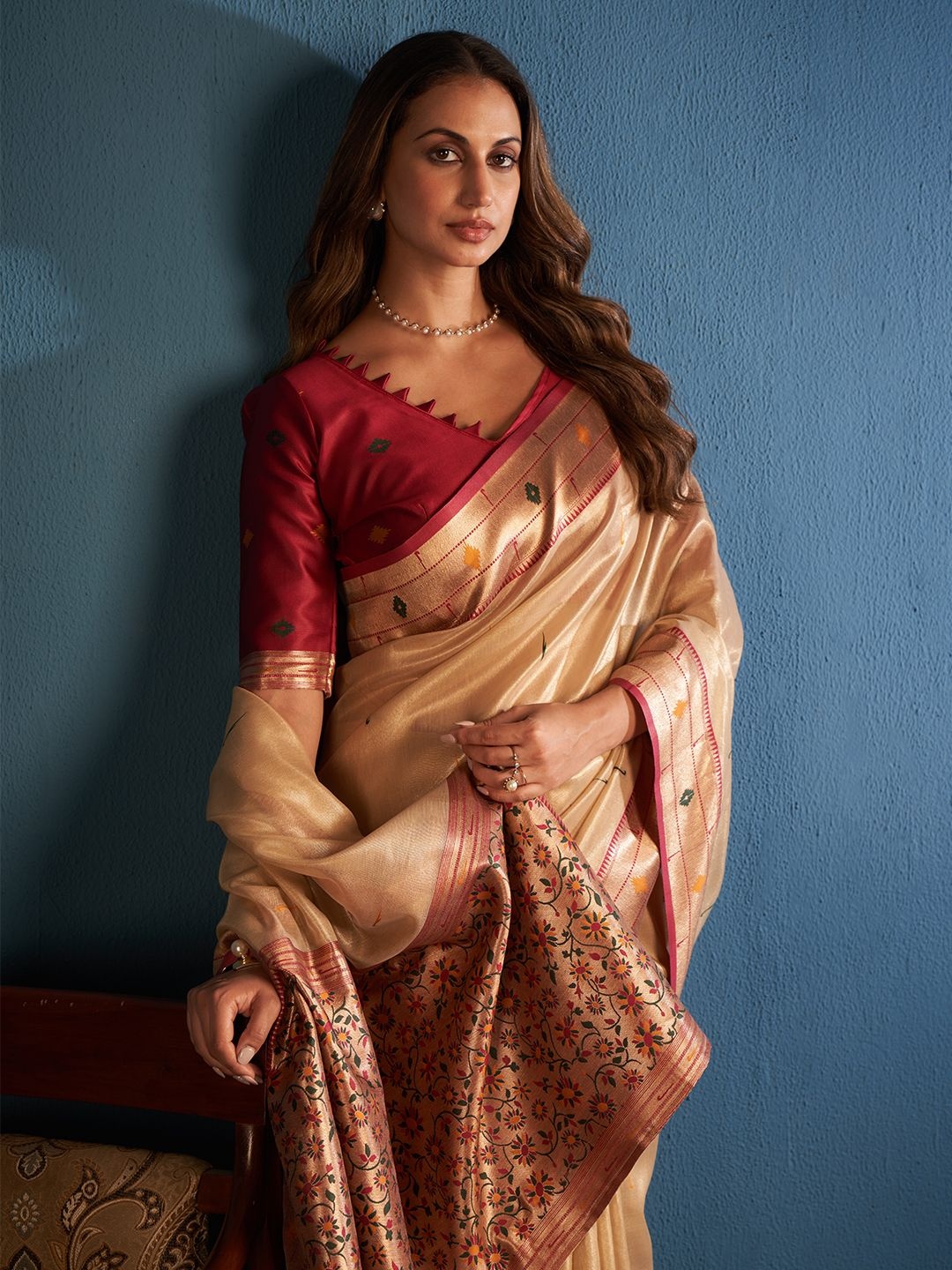 

SARHAEthnic Motifs Tissue Saree, Gold