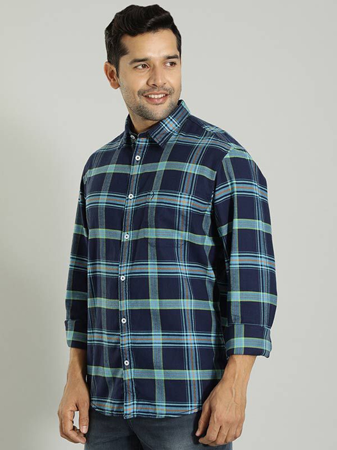 

Indian Terrain Men Slim Fit Tartan Checks Opaque Checked Casual Shirt, Blue