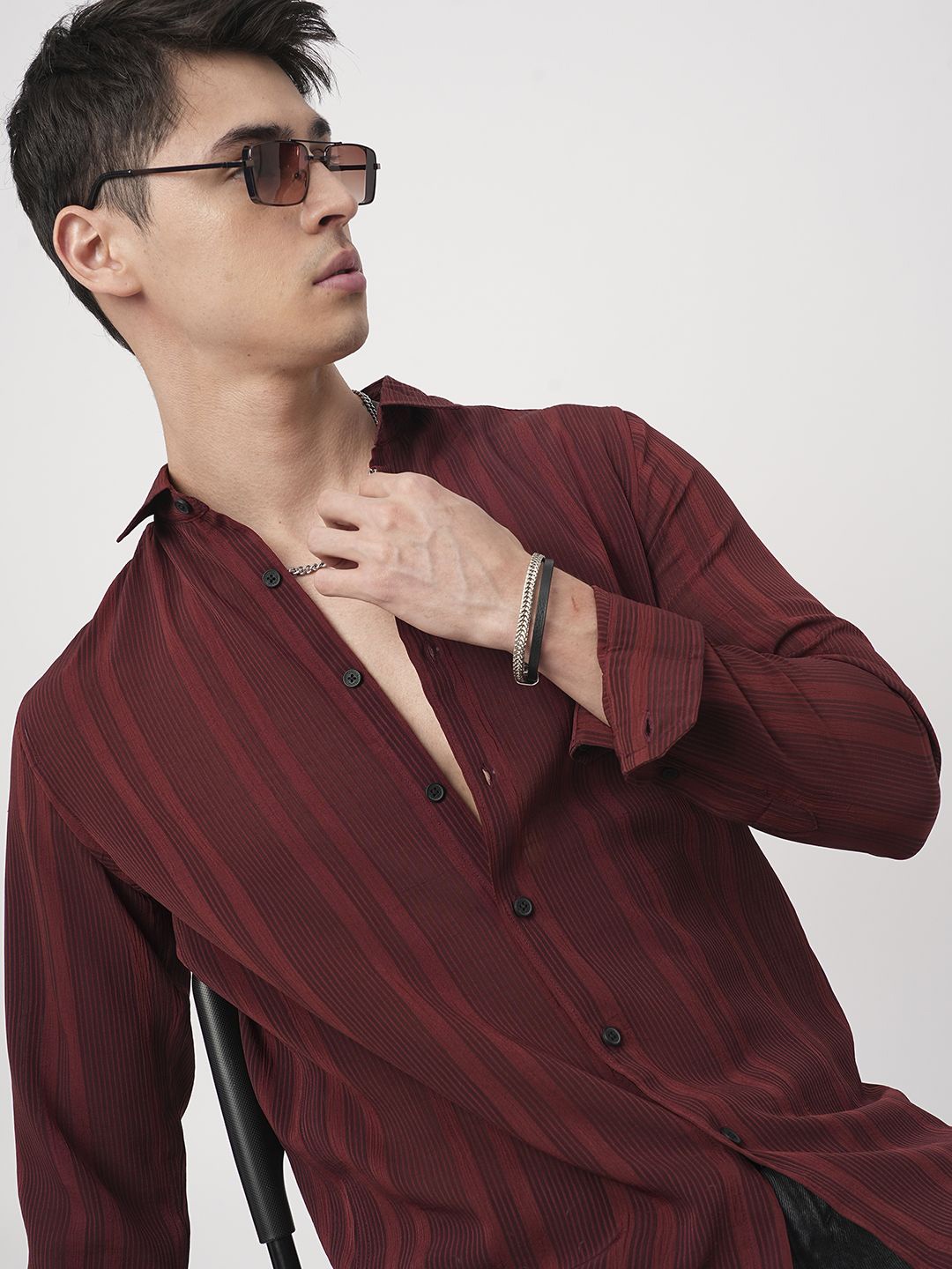 

VASTRADO Men Classic Slim Fit Opaque Striped Casual Shirt, Maroon