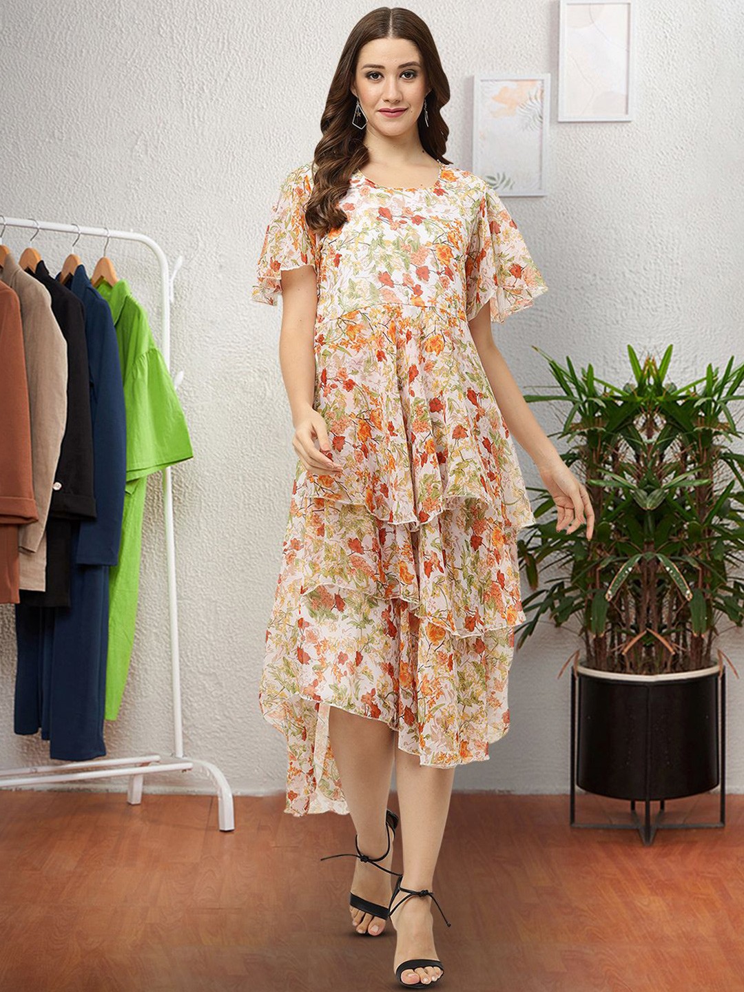 

Moda Rapido Floral Print Applique Fit & Flare Dress, Multi