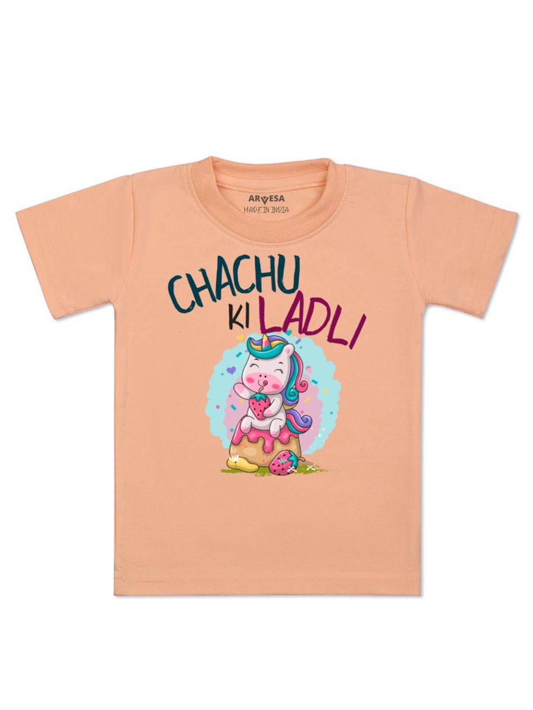 

Arvesa Kids Chachu Ki Ladli Printed Tshirt, Peach