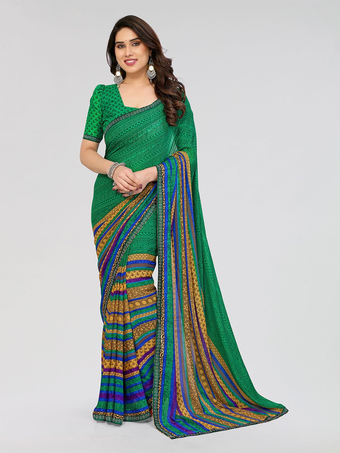 

Moda Rapido Ethnic Motifs Printed Saree, Green