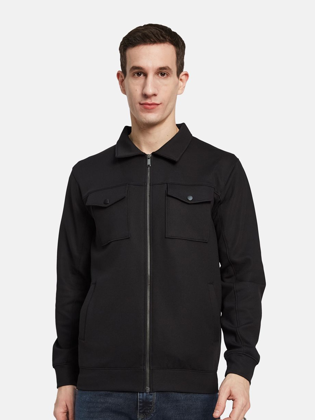 

Octave Men Shirt Collar Sweatshirt, Black
