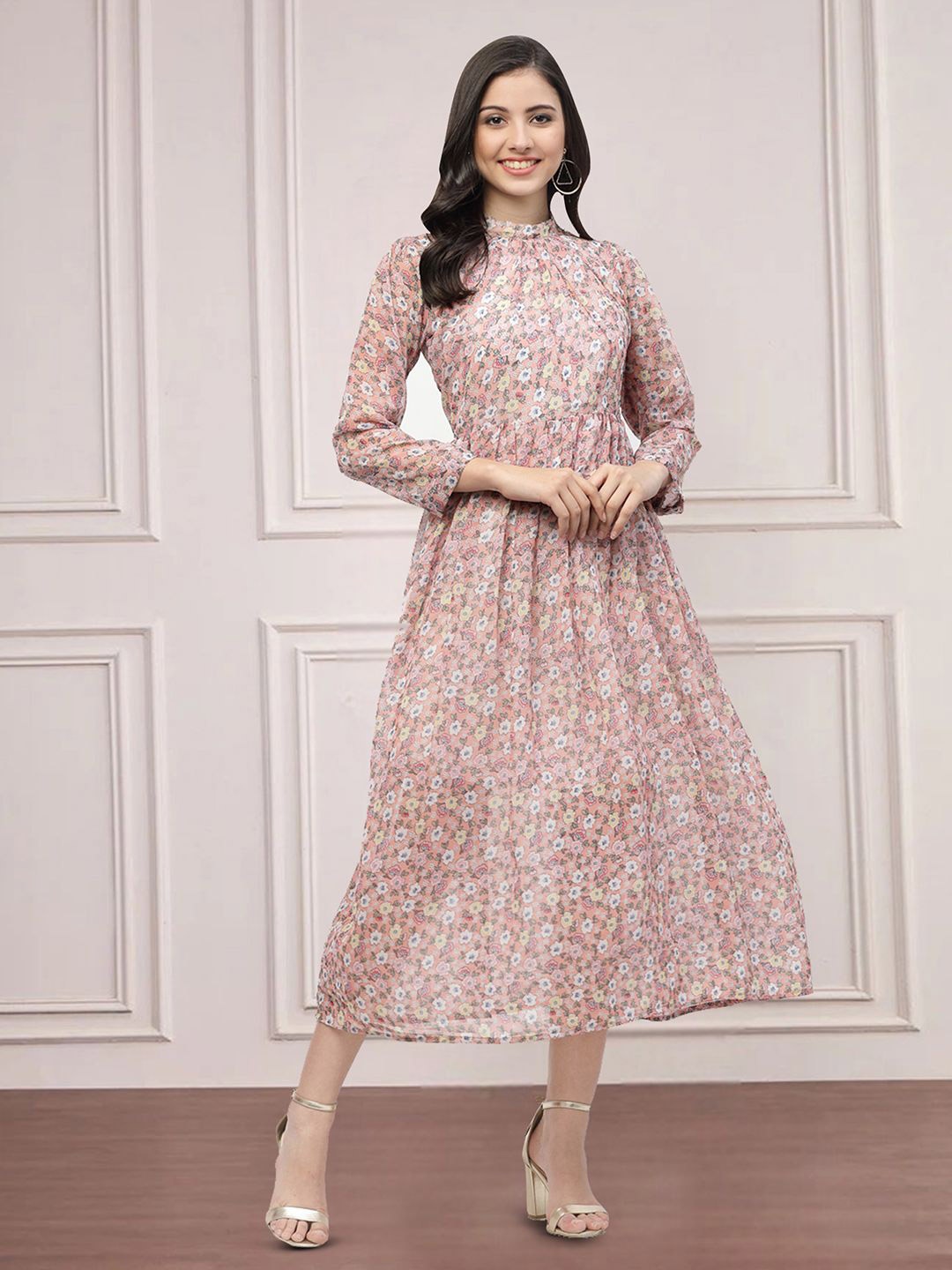 

Moda Rapido Floral Print Applique Fit & Flare Dress, Pink