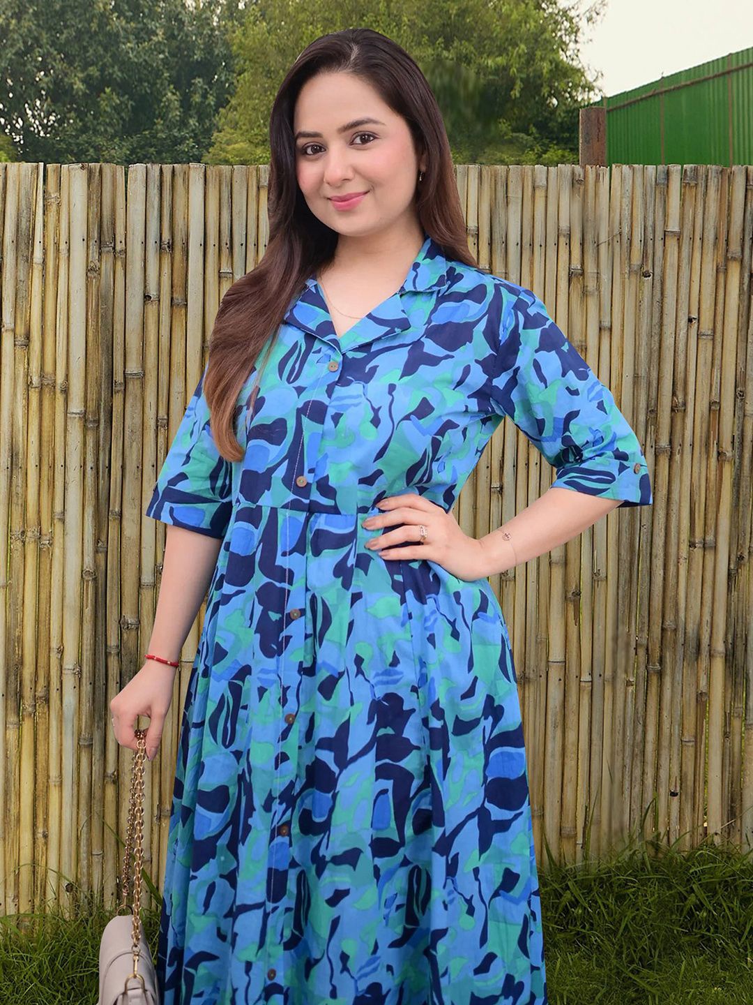 

Moda Rapido Floral Print Applique Fit & Flare Dress, Blue