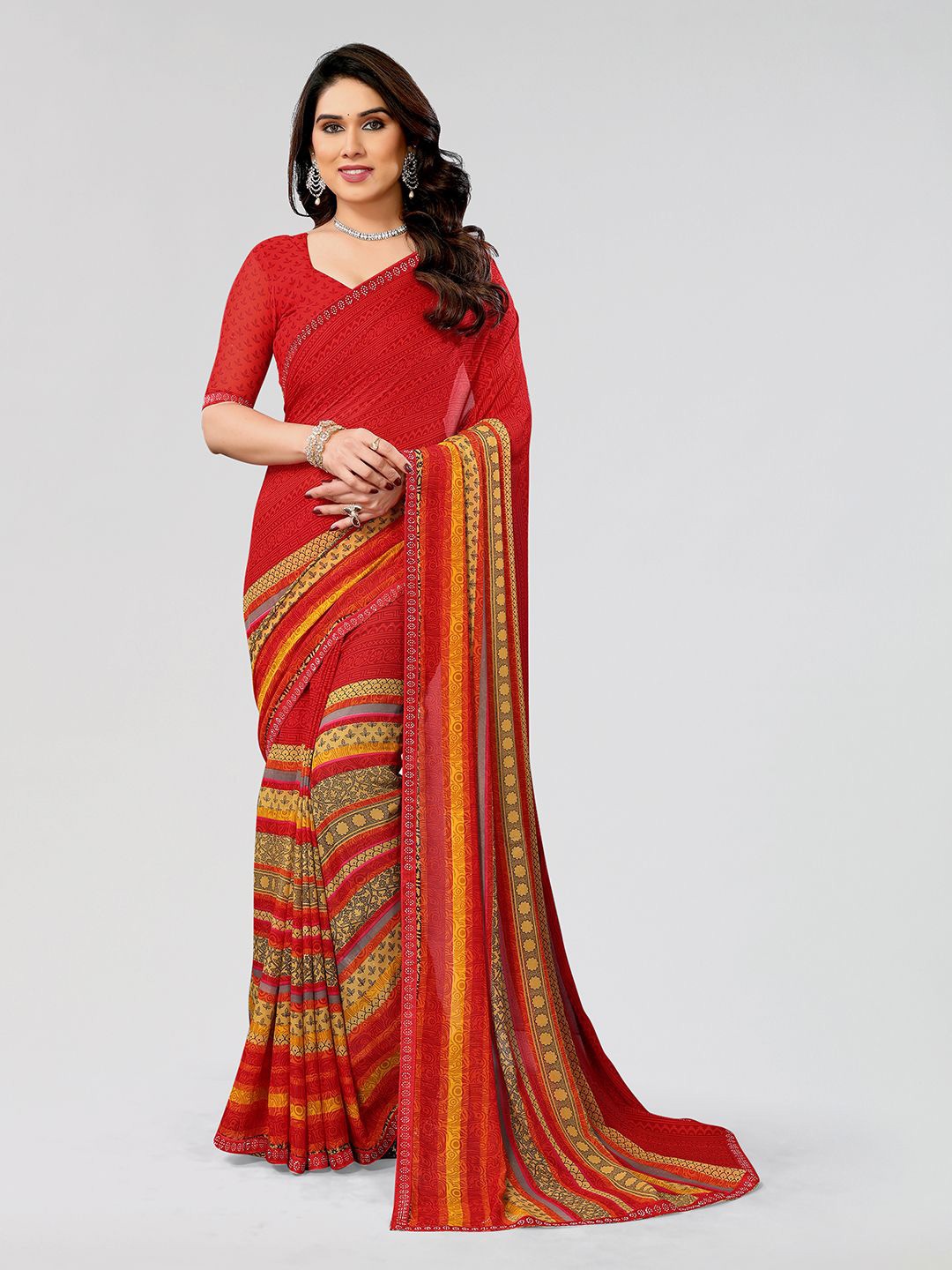 

Moda Rapido Ethnic Motifs Printed Saree, Red