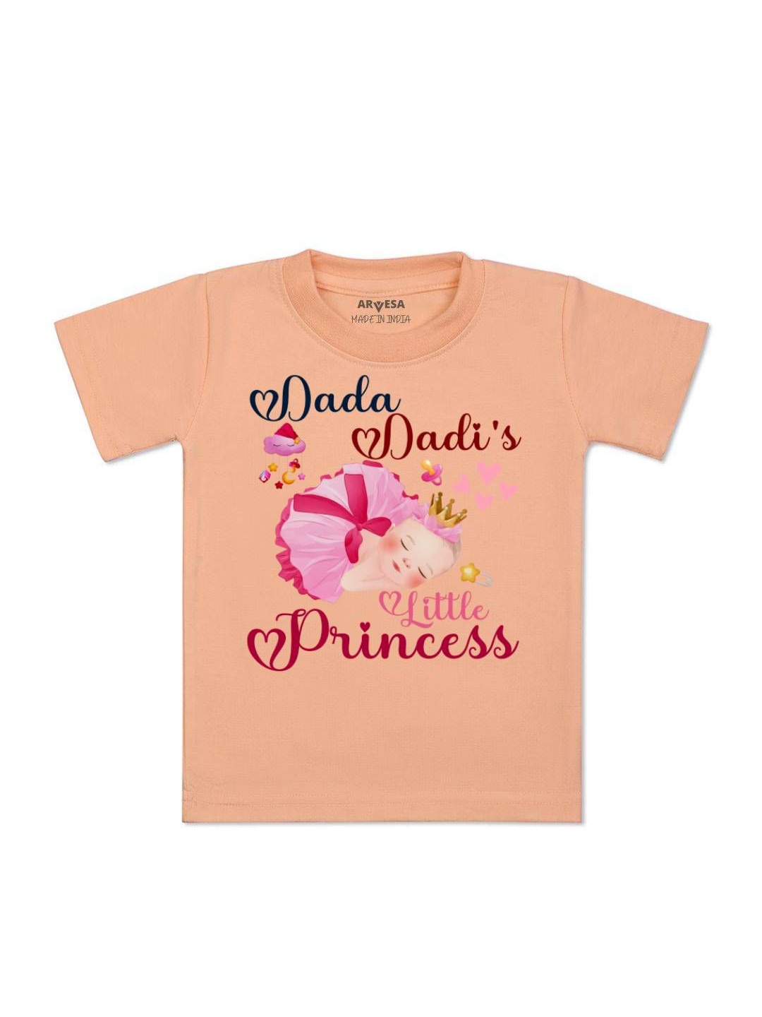 

Arvesa Kids Typography Printed V-Neck Applique T-shirt, Peach