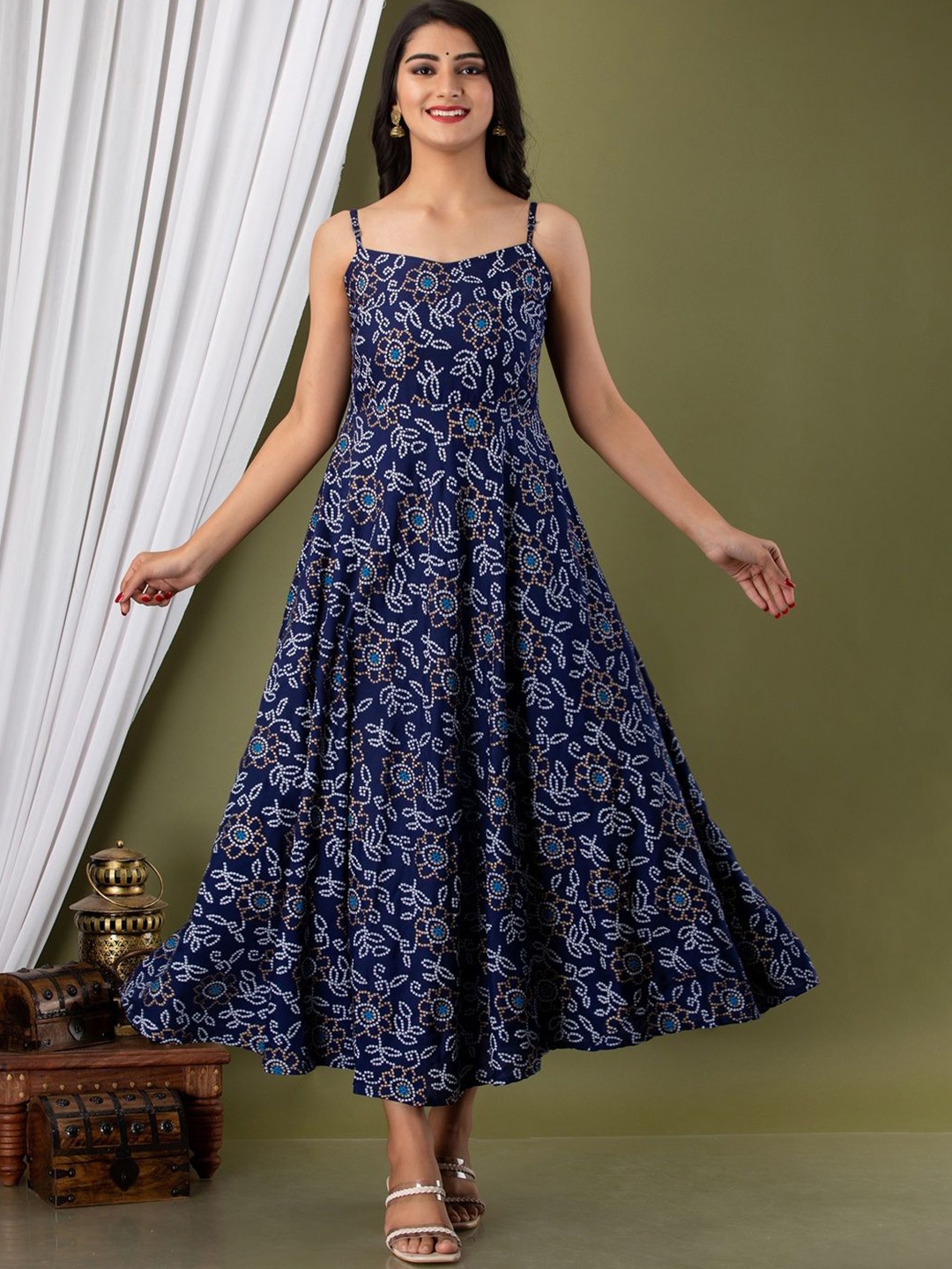 

Jollity Floral Print Fit & Flare Midi Dress, Navy blue
