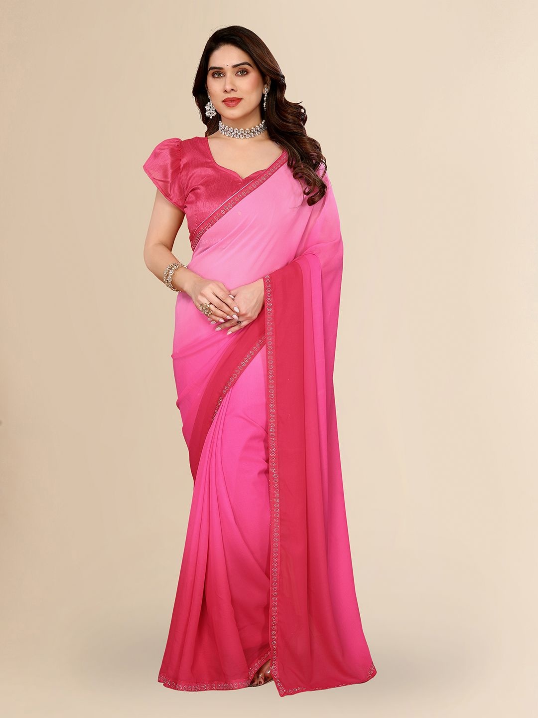 

Moda Rapido Ombre Embellished Saree, Pink