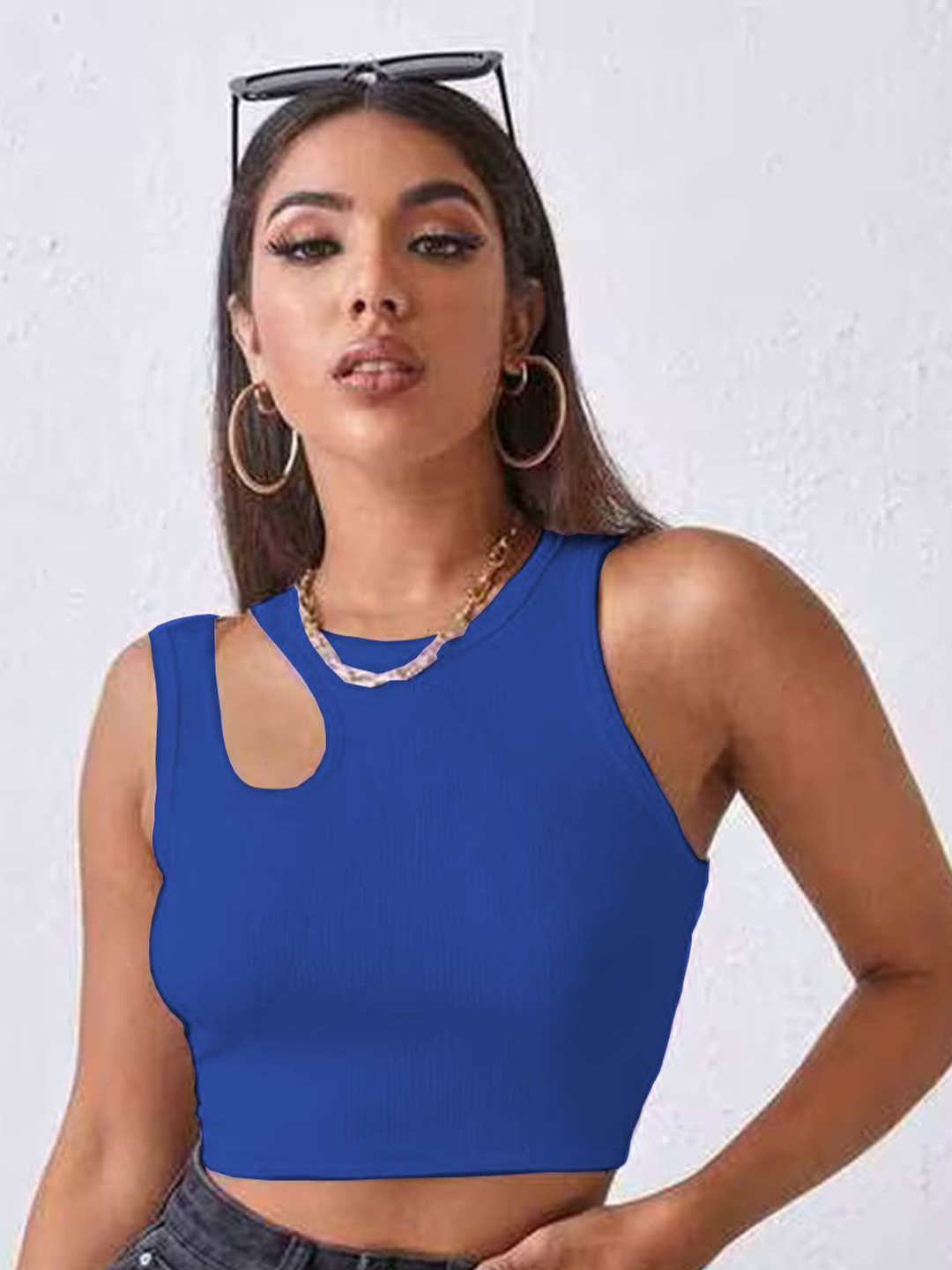 

Mast & Harbour Cotton Tank Crop Top, Blue