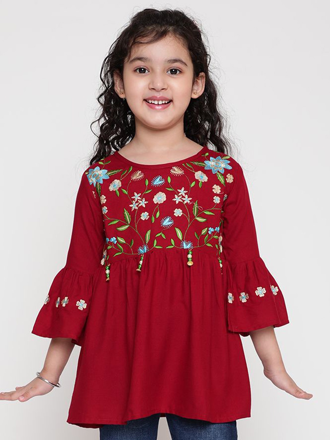 

Miss & Chief Girls Floral Embroidered Peplum Top, Maroon