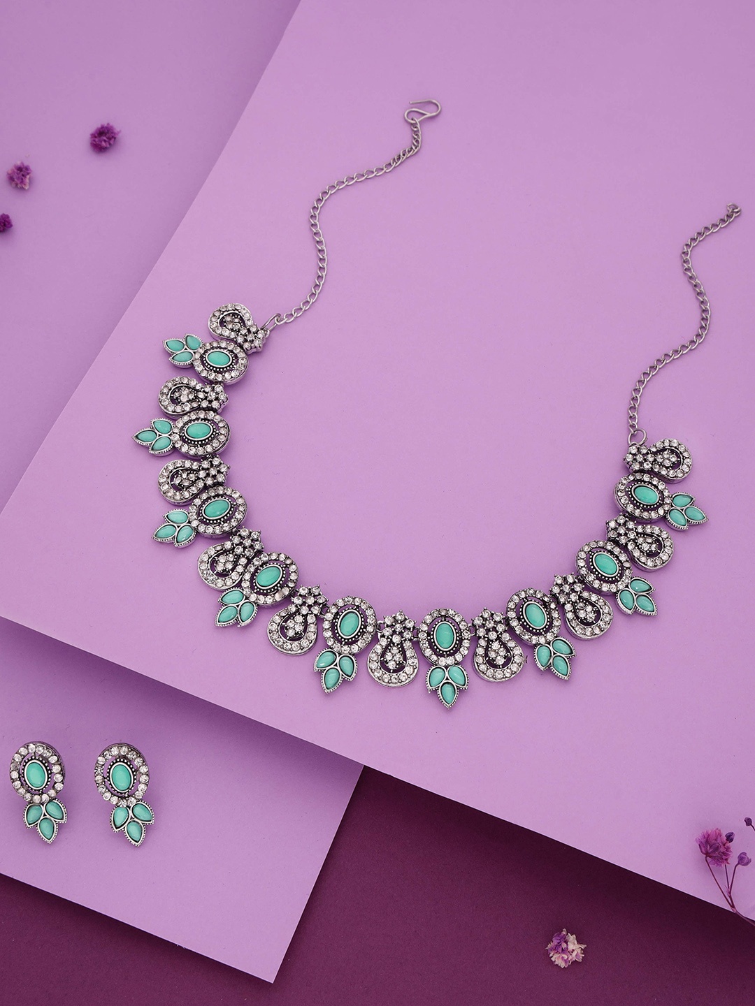 

Anouk Gold-Plated American Diamond Studded Necklace And Earrings, Silver