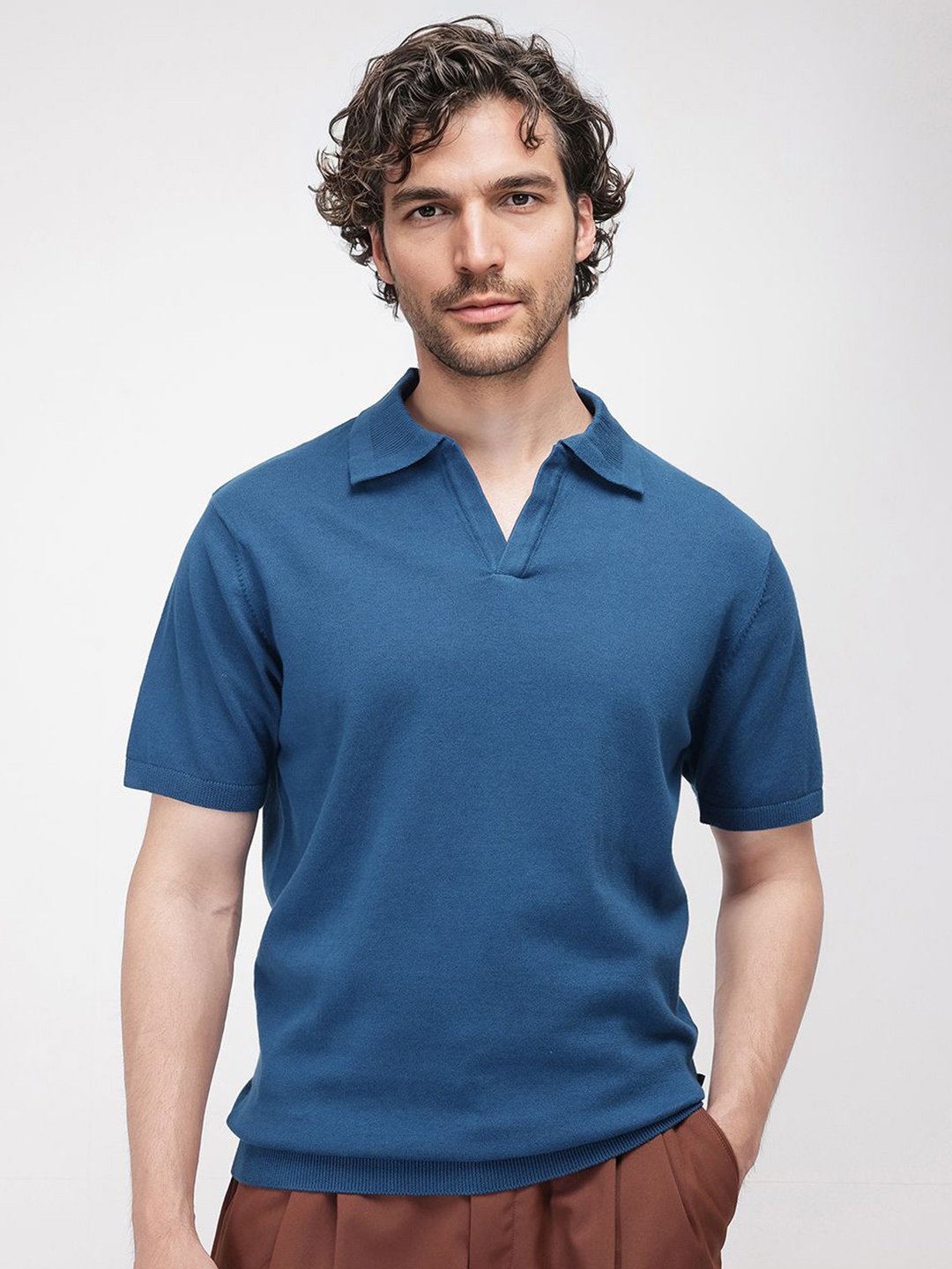 

RARE RABBIT Men Polo Collar Pockets T-shirt, Blue