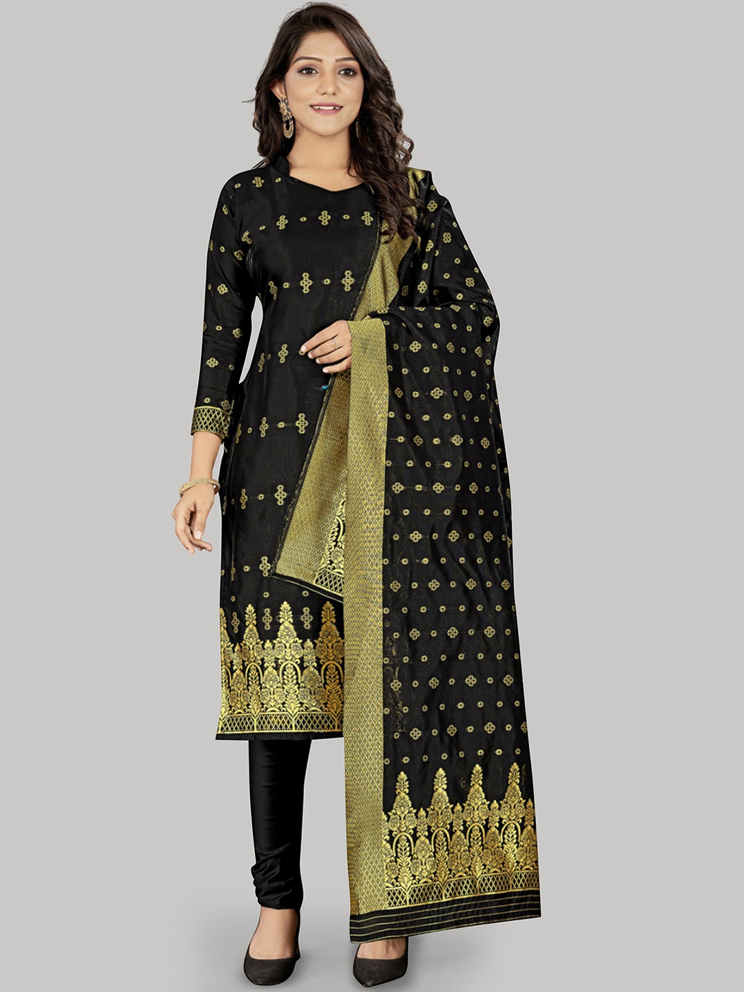

SAINOOR Woven Design Ethnic Motifs Printed Unstitched Dress Material, Black