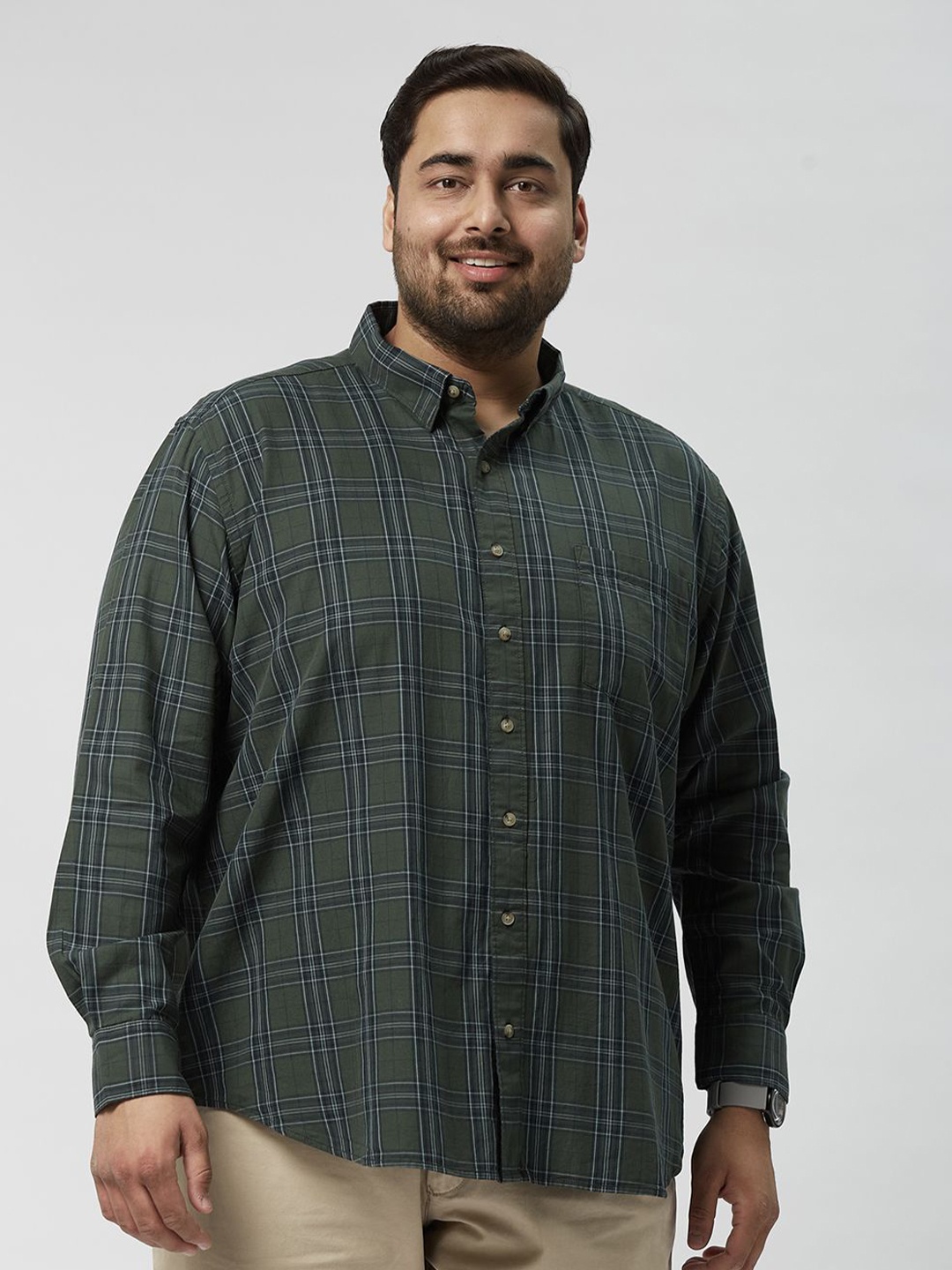 

Big Hello - The Plus Life Men Comfort Tartan Checks Opaque Checked Casual Shirt, Green