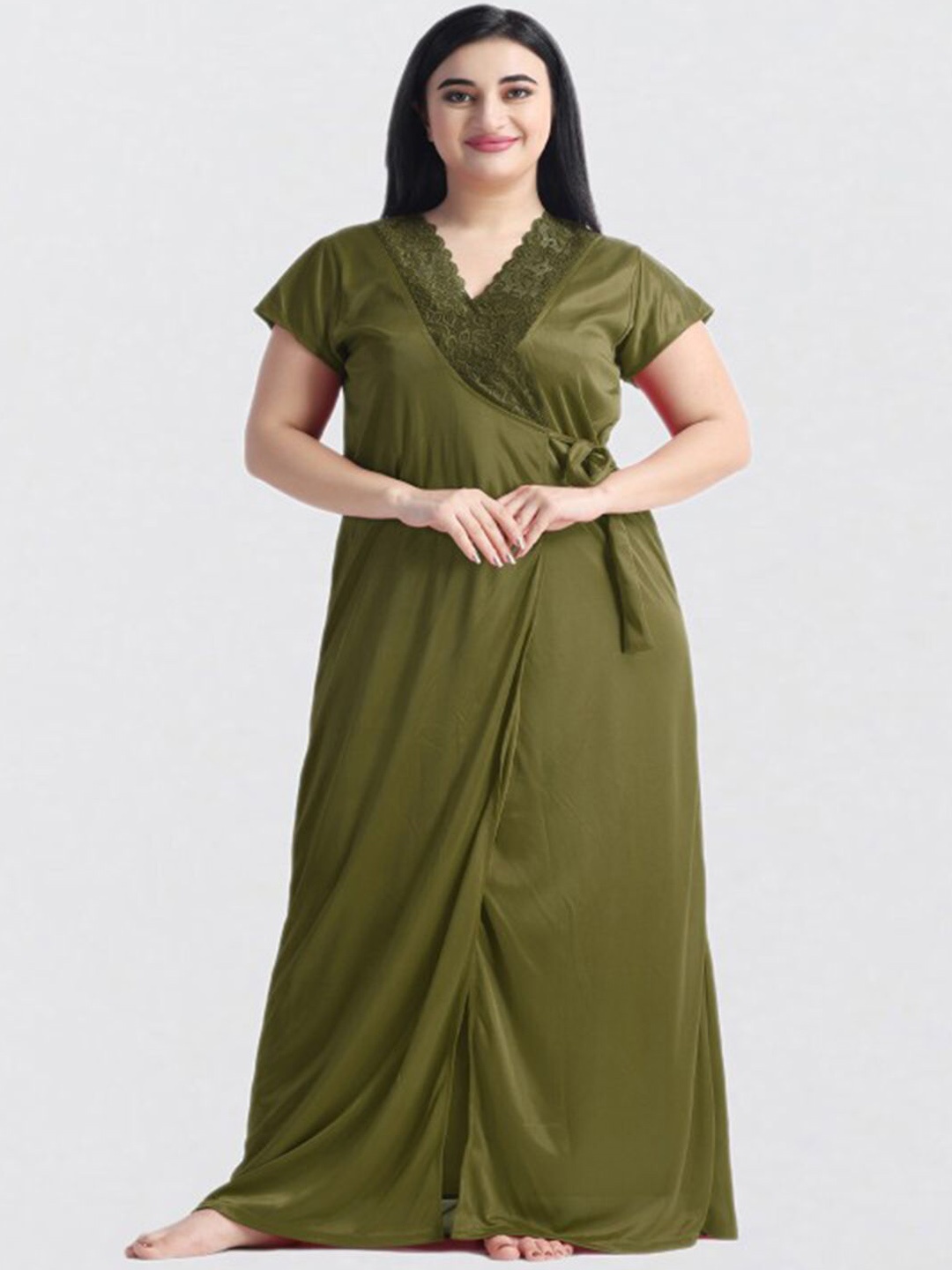 

Dreambe Maxi Nightdress With Robe, Green