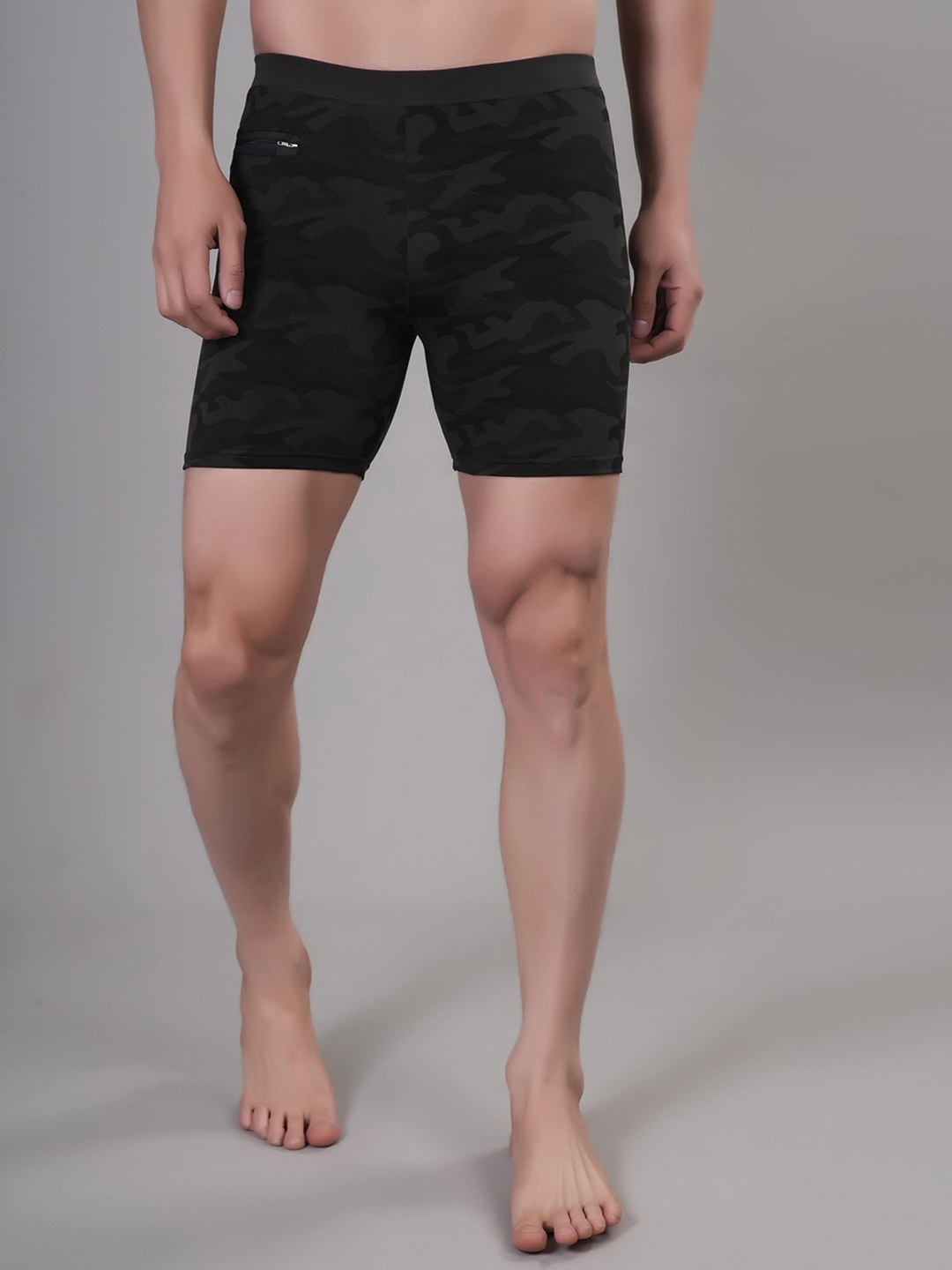 

UllasPemium Men Printed Swim Shorts with Key Pocket, Black