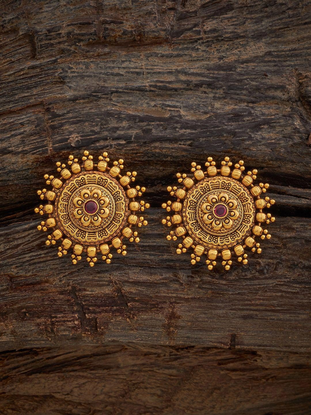 

Kushal's Fashion Jewellery Gold-Plated Classic Artificial Stones Antique Studs