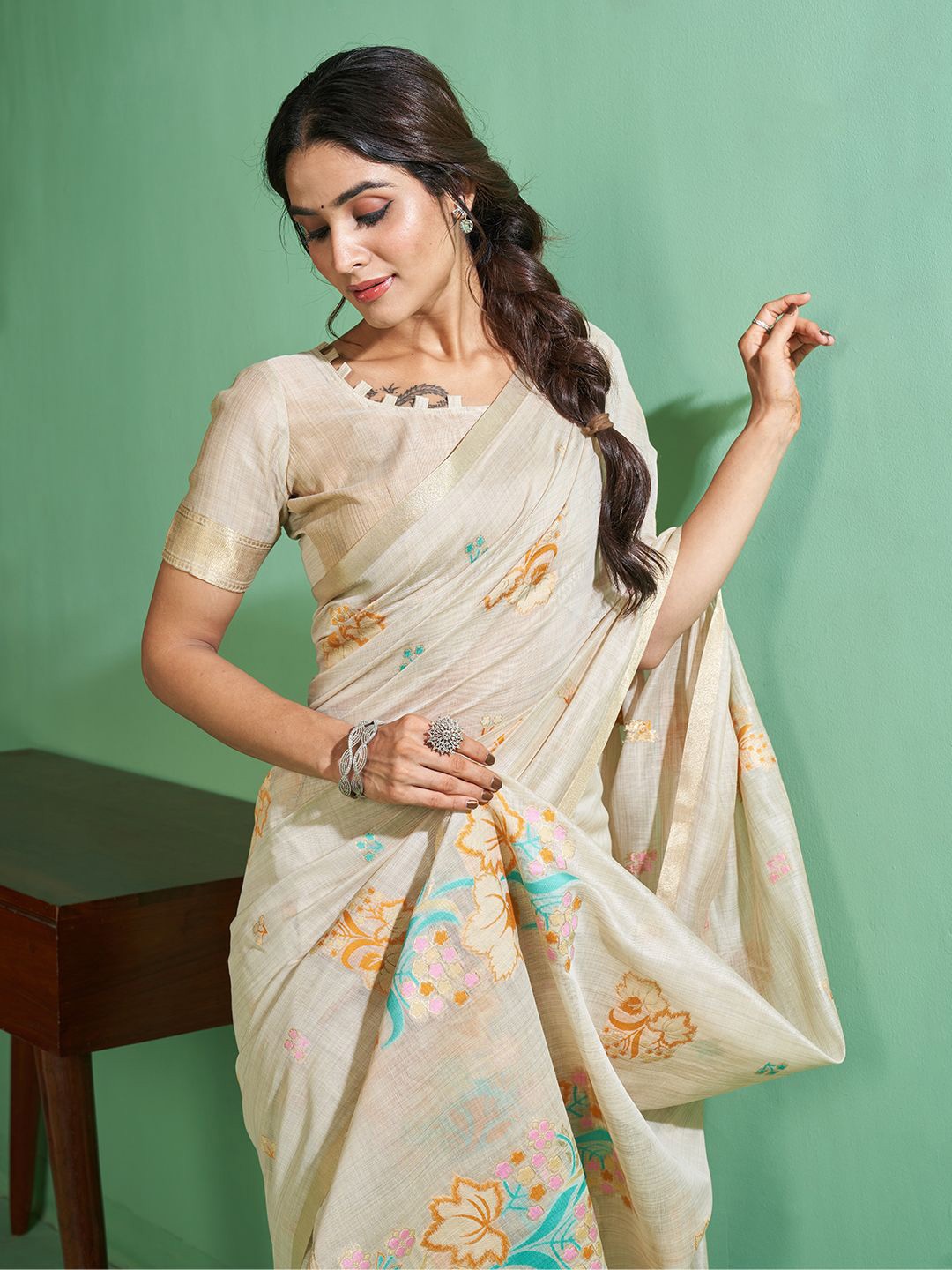 

SARHAEthnic Motifs Zari Chanderi Saree, Yellow