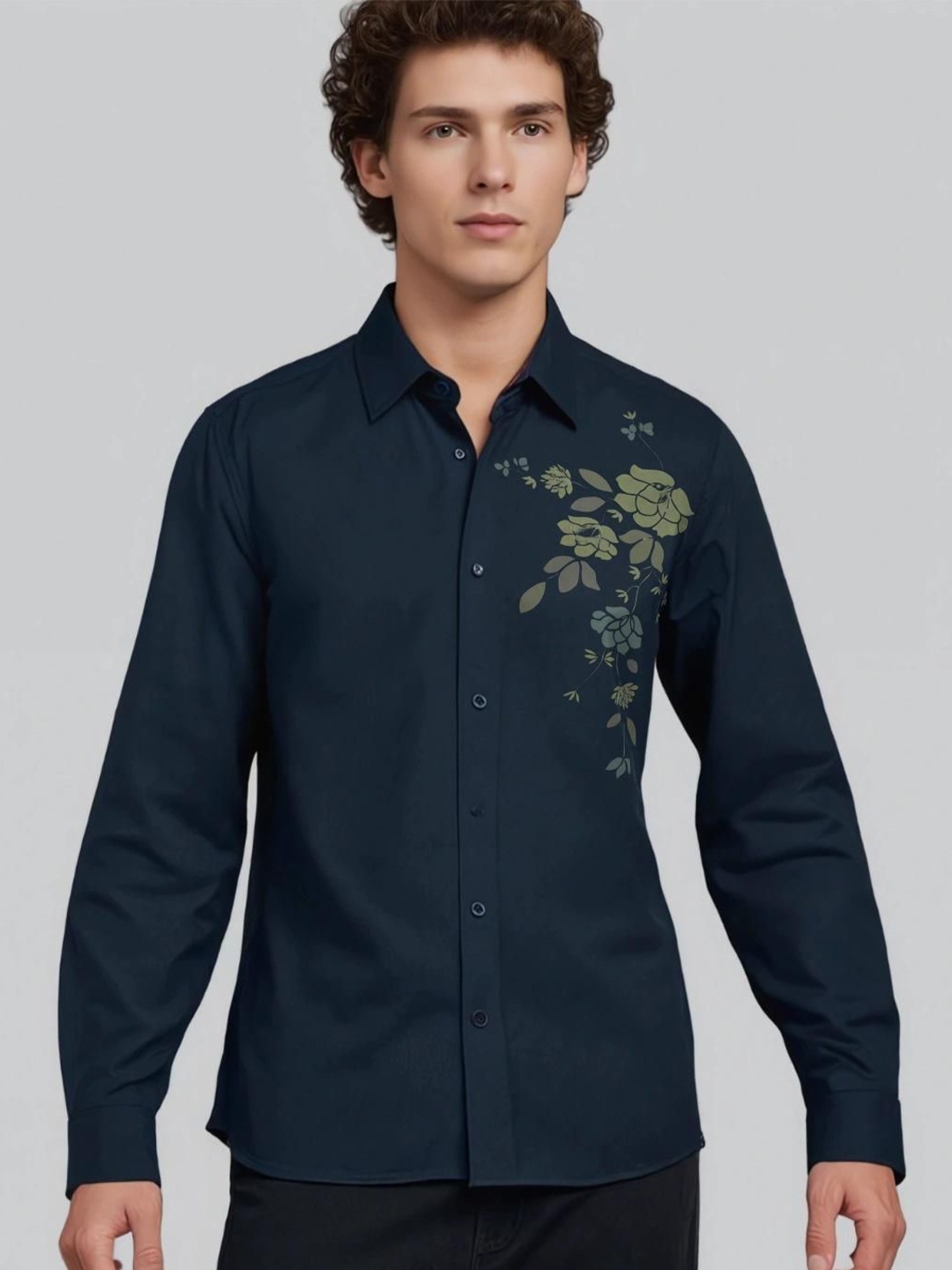 

HE SPOKE Men Smart Tailored Fit Floral Opaque Casual Shirt, Navy blue