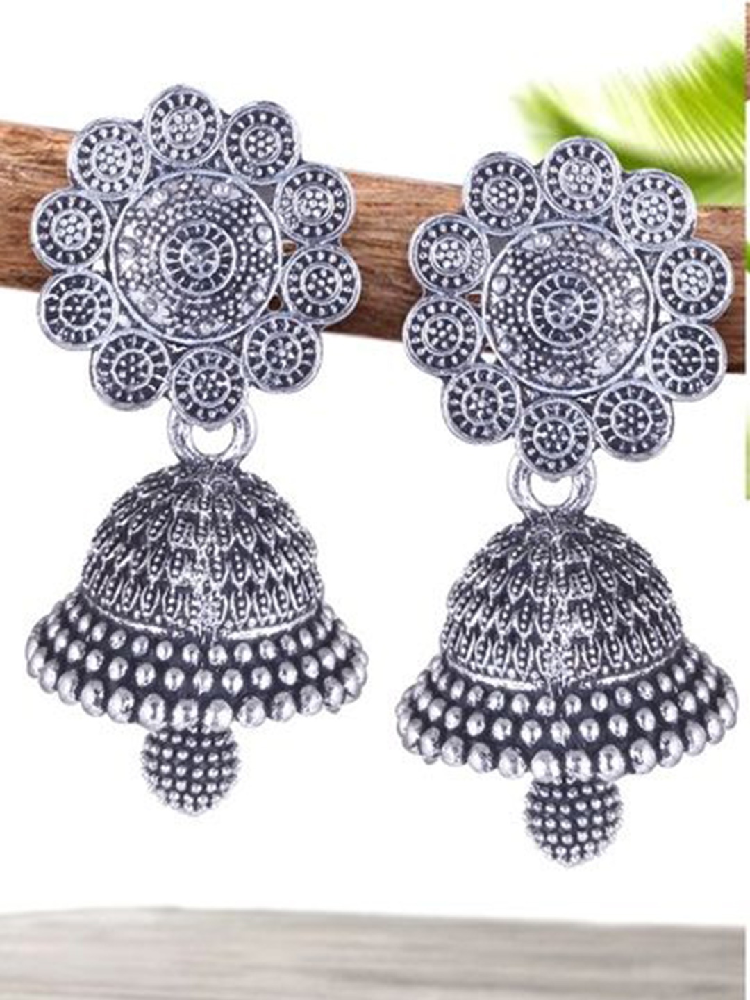 

DIVASTRI Set Of 5 Silver-Plated Dome Shaped Oxidised Jhumkas