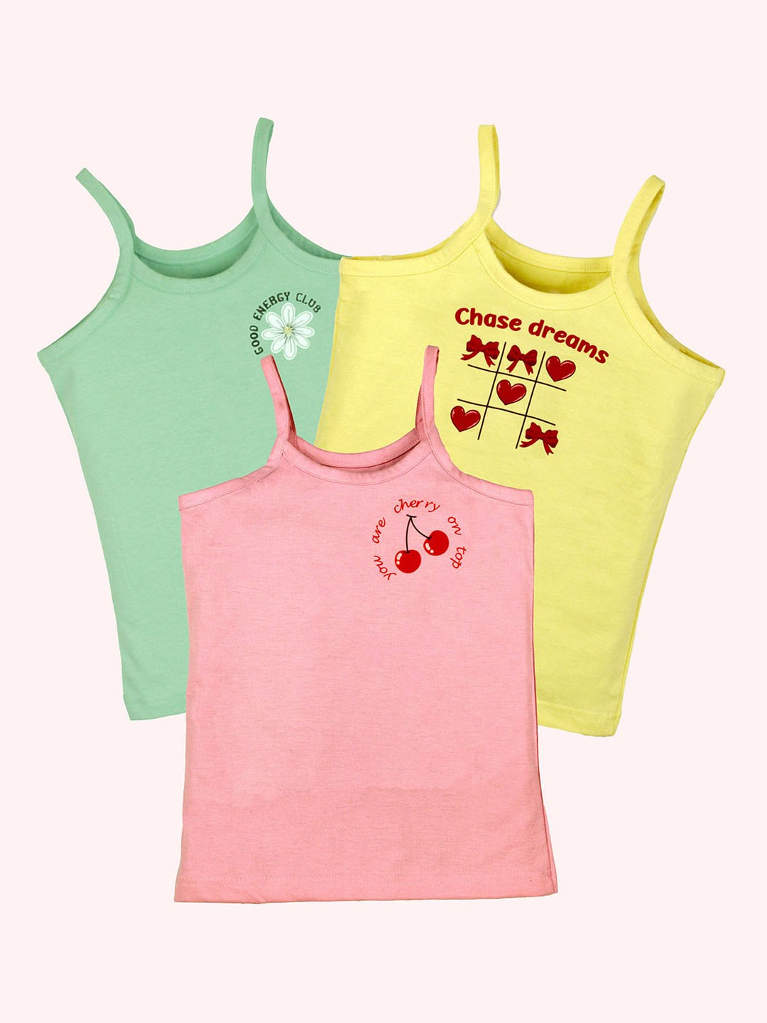 

KiddoPanti Pack Of 3 Printed Cotton Camisoles, Pink