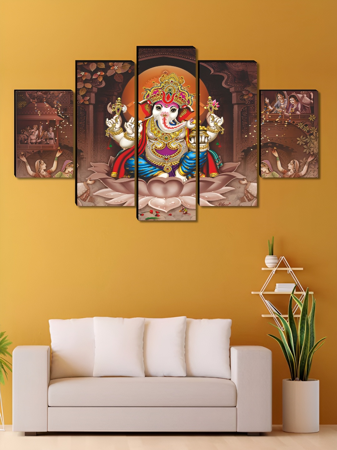 

Aura Brown & Blue 5 Pieces Wooden Ganesha Religious Wall Art