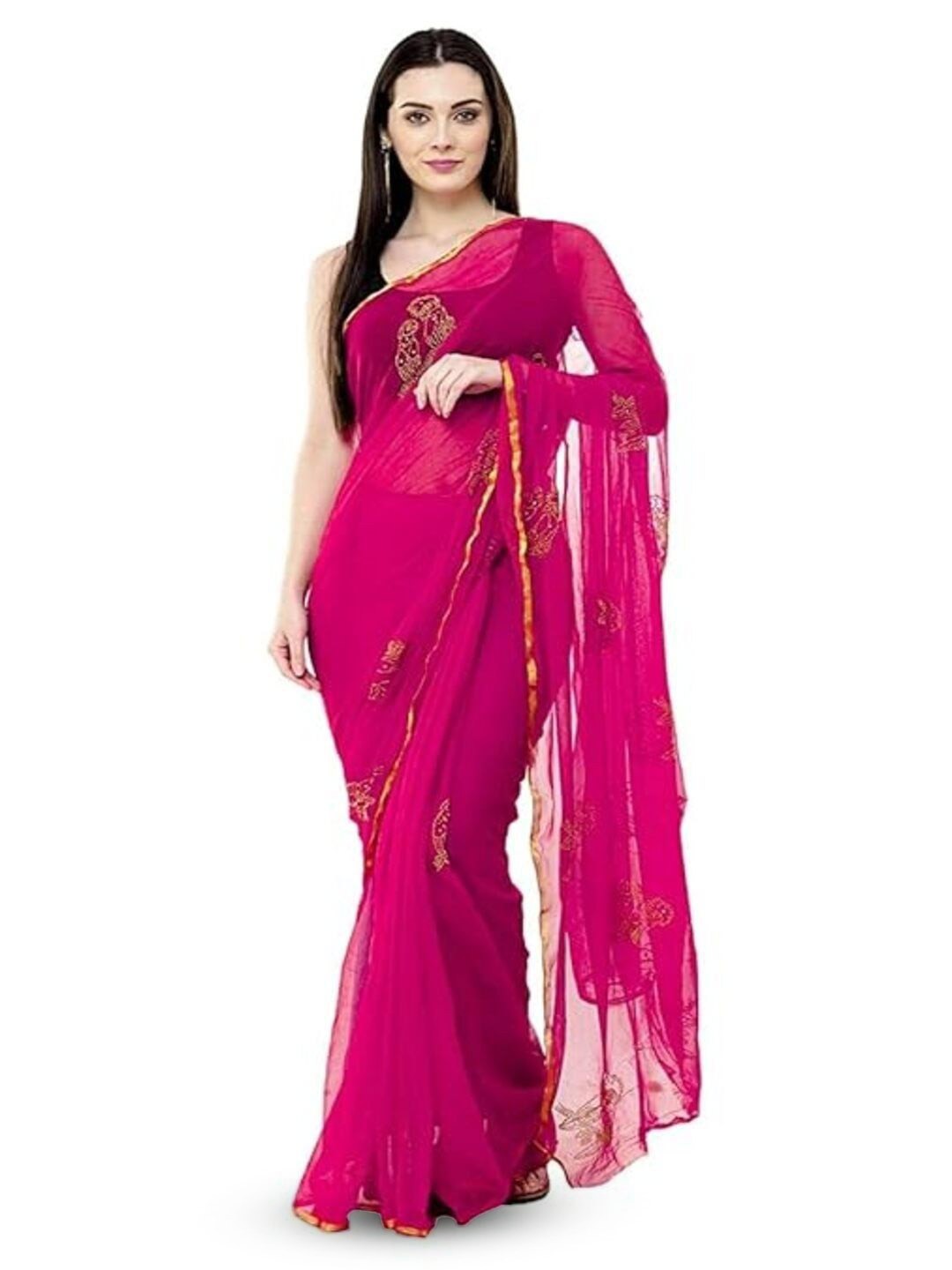 

DURGA EMPORIO Floral Pure Chiffon Saree, Magenta