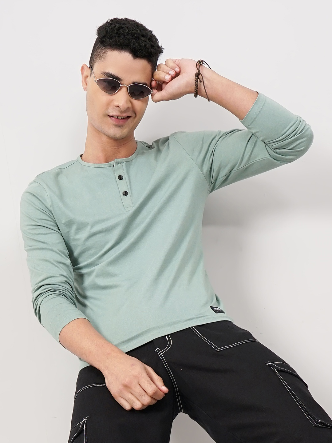 

Genoa Men Henley Neck Slim Fit T-shirt, Blue
