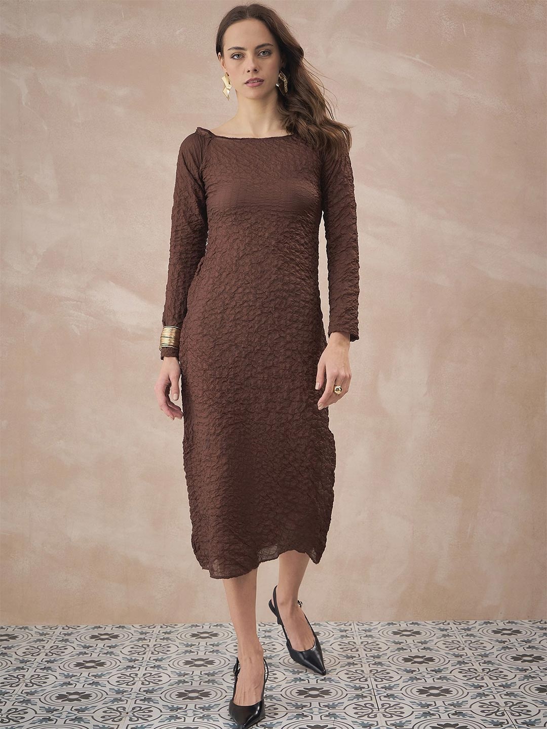 

all about you Crepe Bodycon Midi Dress, Brown