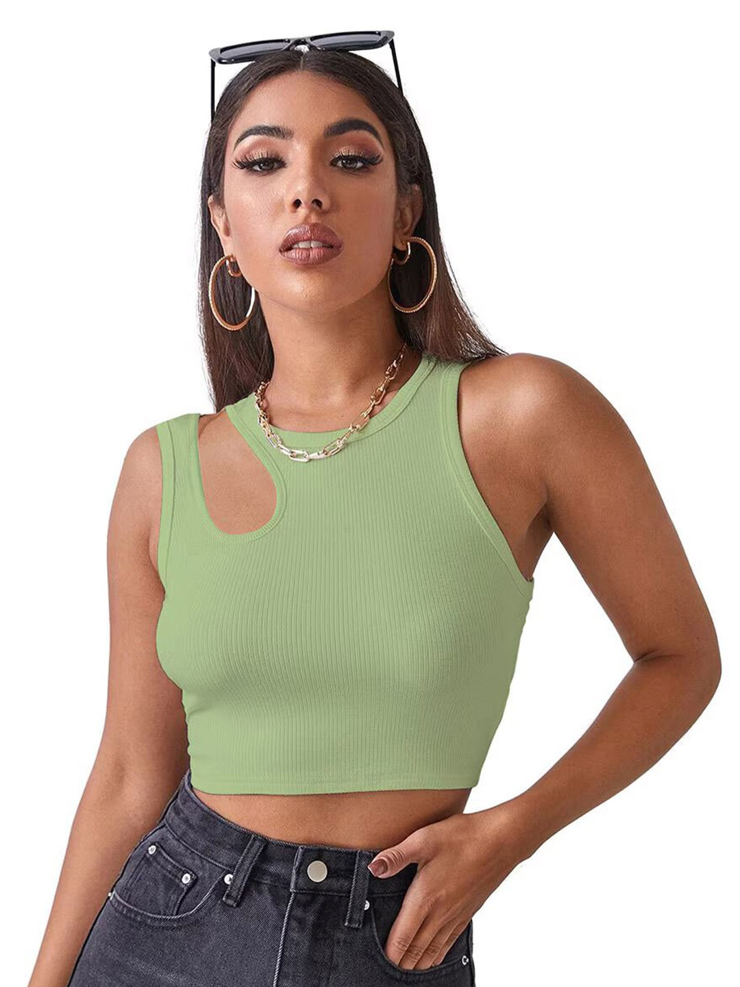 

Mast & Harbour Cotton Crop Top, Green