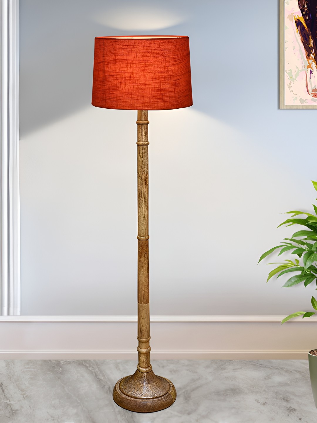 

Homesake Rustic Red & Brown Wooden Cylinder Shaped Floor Lamp With Shade