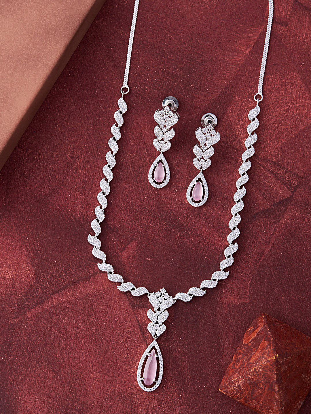 

Feelwhiz Silver-Plated American Diamond Studded Necklace and Earrings