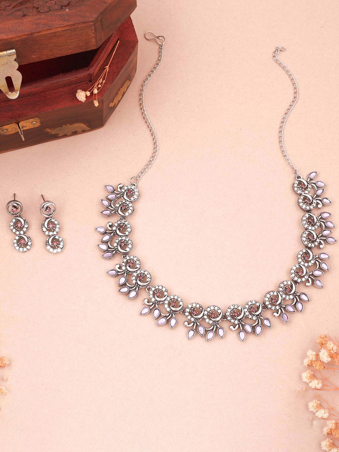 

Anouk Silver-Plated Artificial Stones-Studded Necklace and Earrings