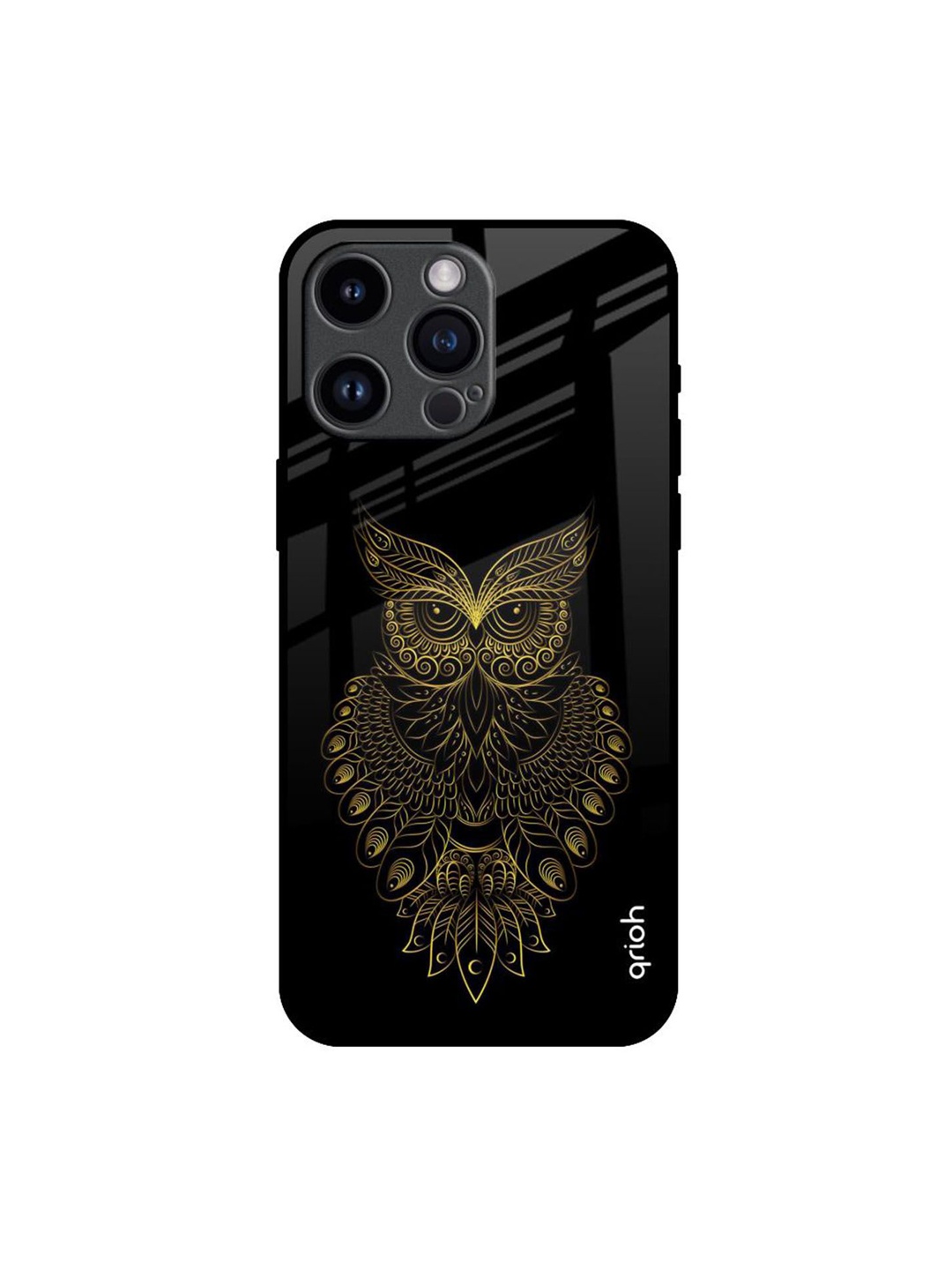 

QRIOH Golden Owl Printed iPhone 14 Pro Max Back Case, Black